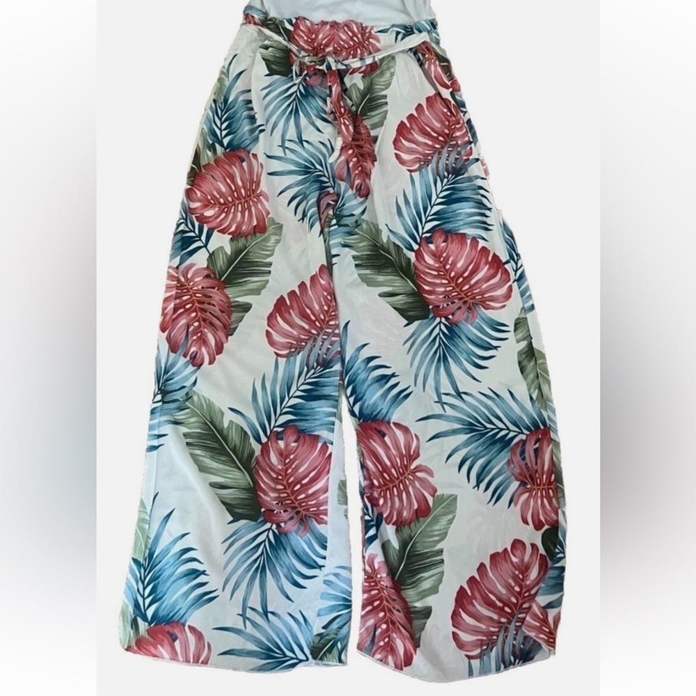 SEE YOU MONDAY Floral Tropical Wide Leg Rayon Jumpsuit Size XL. E99